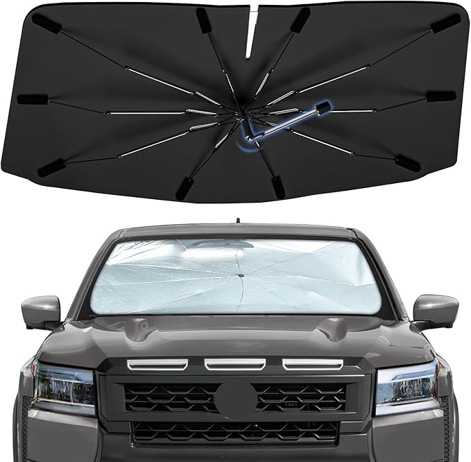 Windshield Sun Shade Umbrella for Nissan Frontier 2022-2026, Foldable Sunshade for Car Front Window, 360 Rotation Automotive Interior UV Protection for Outdoor Parking, Keep Car Cool