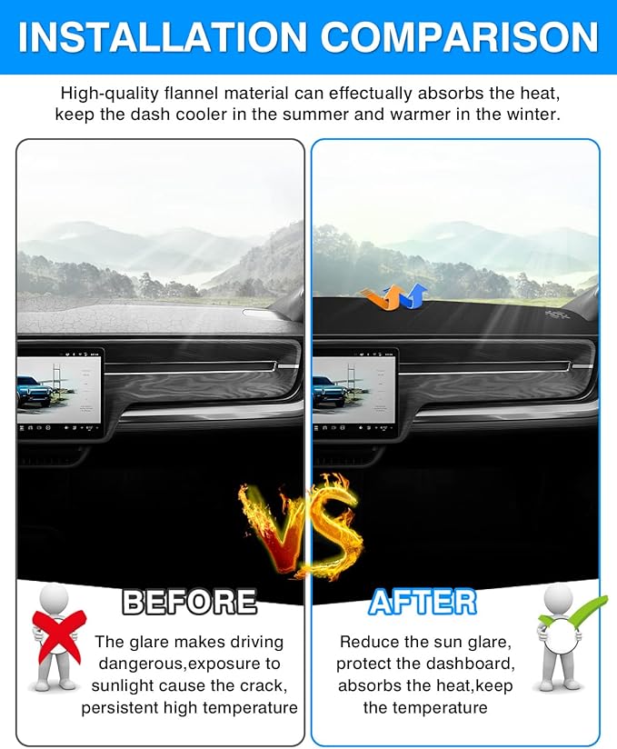 Autorder Dashboard Cover Mat for Rivian R1T 2022-2025 2026 Accessories Dash Cover Flannel Dash Mat Sunshade Glare UV Rays Protector