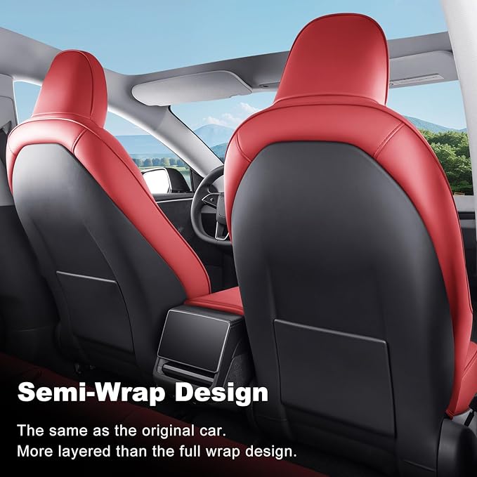 2024-2025 Tesla Model 3 Highland Upgraded Car Seat Covers Nappa Leather Car Interior Airbag Compatible Cushion Cover Full Set Custom Fit Model 3, Nappa Wine Red