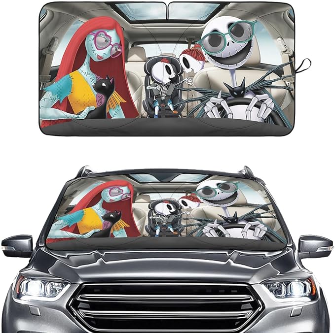 Horror Windshield Sun Shade for Car SUV Truck (55x30 Inches), Front Window Visor for Windows, Protector Blocks UV