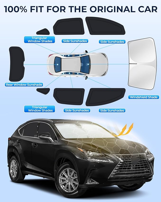 for Lexus NX 2015-2021 Car Window Shades, 8pcs Privacy Sun Shade Set for Front Windshield Side and Rear Windows, Full Window Covers Keeps Vehicle Cool for Camping Napping