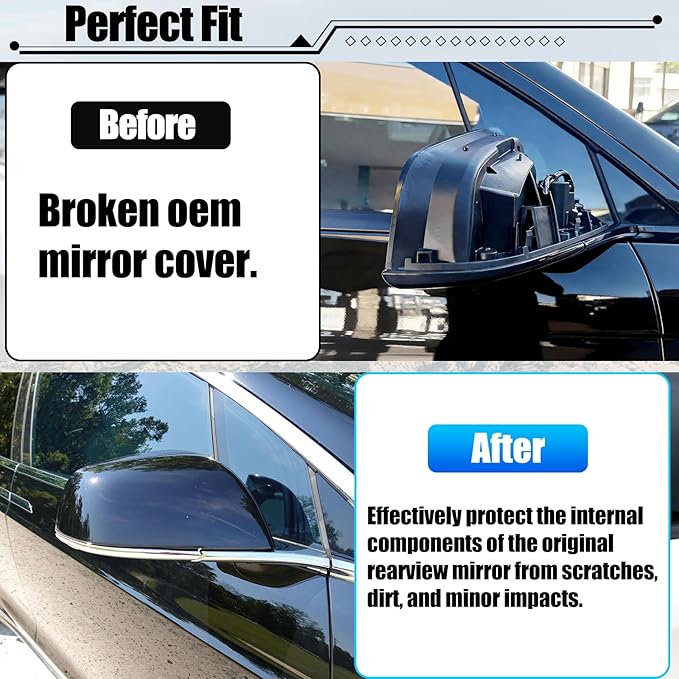 Jaronx Compatible with Tesla Model X Mirror Cover Replacement 2016-2025, Right Passenger Side Clip-on Rear View Mirror Cover Cap for Tesla Model X Accessories 1054431-00-D (Black)