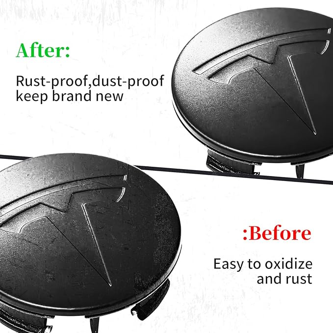 4 Pack Exterior Decoration Wheel Center Cover for Tesla Model 3 Model Y,56mm Hubcaps Wheel Rim Cover Tesla Center Caps Hubcaps+20 Black Lug Nut Covers (Matte Black+Matte Black Emblem)