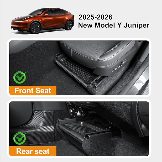 Under Seat Storage Box for 2025-2026 Tesla Model Y Juniper - Leak-Proof Covered Organizer Set, TPE Material, Quick-Pull Handle, Secure Anti-Slip Installation for Front Seats