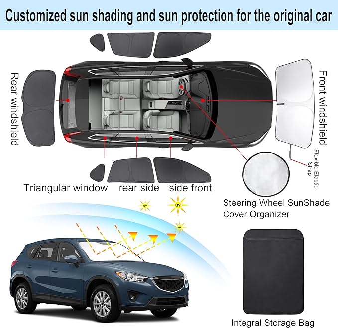 TINGLU Window Shades for Mazda CX-5 2013 2014 2015 2016 Accessories Car Side Full Windows Rear Triangular Windshield Sun Shade Sun UV Rays & Privacy Protection for Camping,Napping,and Relaxing 8PCS