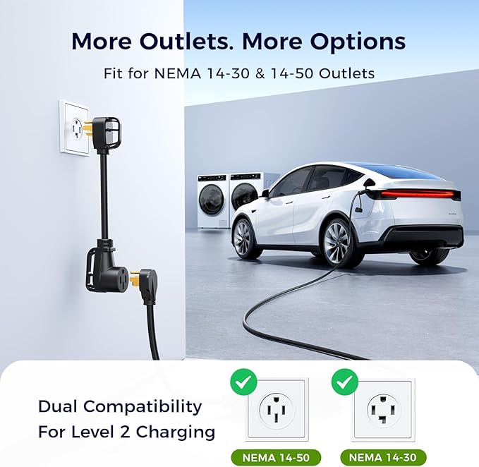 Carbon Fiber Level 2 Tesla Charger, 24A Adjustable Current/Timer/Smart Display, NEMA 14-30 Dryer Outlet & 14-50 Plug, 21FT Tesla Charging Cable, NACS Connector for All Tesla Models/Cybertruck