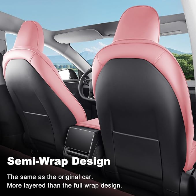 2024-2025 Tesla Model 3 Highland Upgraded Car Seat Covers Nappa Leather Car Interior Airbag Compatible Cushion Cover Full Set Custom Fit Model 3, Nappa Pink