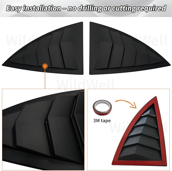 WildWell Rear Side Window Louver Cover for 2020-2026 Tesla Model Y & Model Y Juniper, Side Window Louver Air Vent Scoop Sunshade Covers Exterior Accessories Matte Black