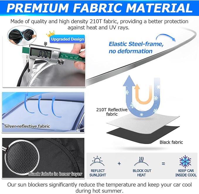 Karltys 3PCS Windshield Sun Shade for Nissan Frontier 2022-2025, Thickened Reflective Front and Side Window Sunshade Custom Fit Frontier, Foldable Sun Visor Protector Blocks Heat UV Rays
