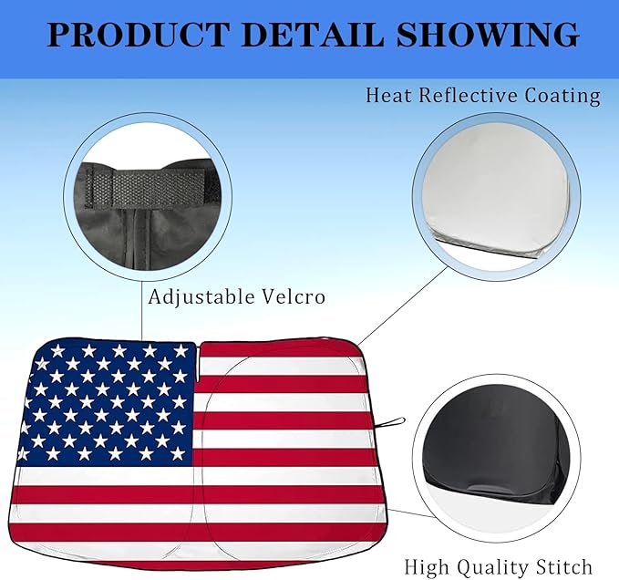 Car Windshield Sunshade Compatible with Tesla Model 3/Y/X/S,for USA Flag Front Window Shades Foldable Windshield Cover Reflective Sun Visor Protector,fit Tesla Model 3/Y Accessories.