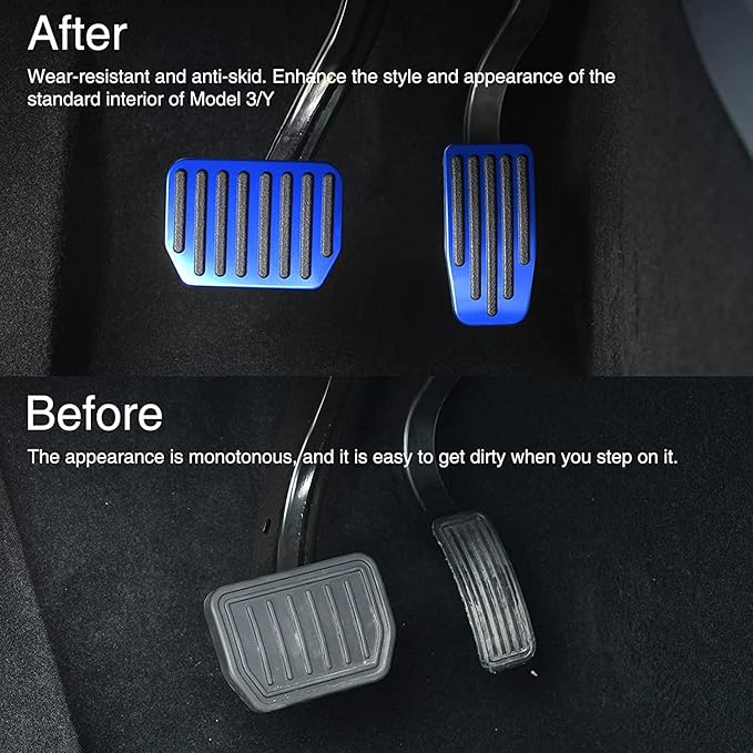Foot Pedal Pads Set for Tesla Model 3 Model Y, Non-Slip Performance Aluminum Car Accessories Brake & Accelerator Pedal Covers for Model 3/Y (Blue)