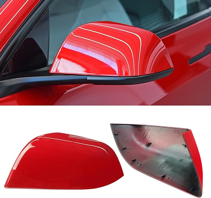 Jaronx Compatible with Tesla Model 3 Side Mirror Cover Replacement 2017 2018 2019 2020 2021 2022 2023 2024 2025, Driver Side Door Rear View Mirror Covers Caps for Model 3 Accessories(Red)