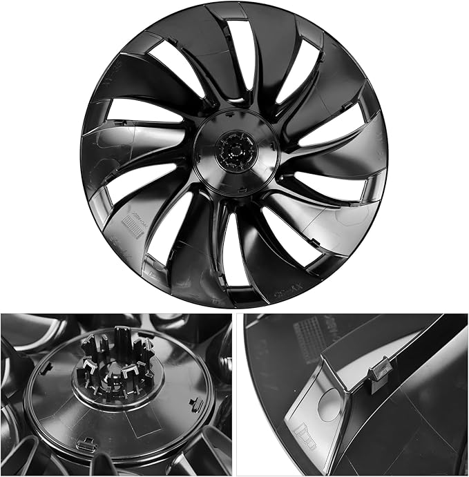 19" Wheel Covers Compatible with Tesla Model Y 2025-2026 Wheel Center caps Black Rims Matte Black ABS Hubcaps Snap-On Compatible with Tesla Y Juniper 2026 19-inch Wheel