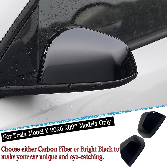 Side Mirror Cover,for Tesla Model Y 2026 2027，2PCS Turn Signal housing Cover Sets car Accessories -Bright Black（OEM-Style Adhesive Tape Design）