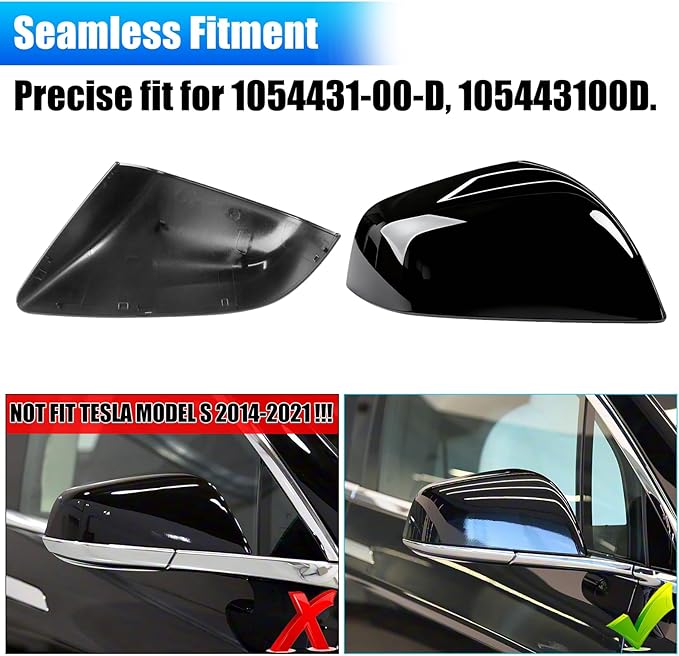 Jaronx Compatible with Tesla Model X Mirror Cover Replacement 2016-2025, Right Passenger Side Clip-on Rear View Mirror Cover Cap for Tesla Model X Accessories 1054431-00-D (Black)