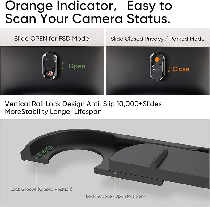 Camera Cover Slide 2 Pack for Tesla Model Y 3 X S Interior Cabin Camera Privacy Cover Accessory with Orange Indicator Vertical Design Anti-Blind Spot Slider Shield, No Block IR FSD & Autopilot Safe