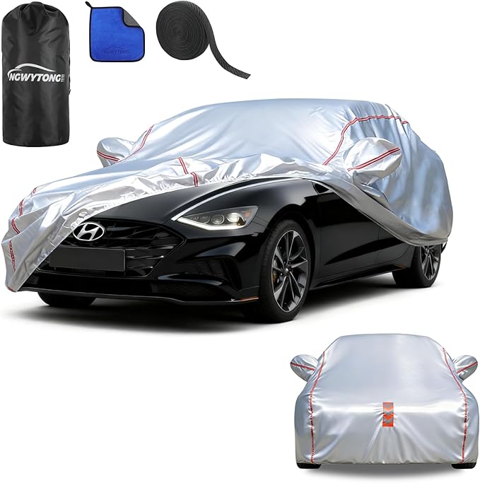 Car Cover Waterproof All Weather for Sonata Hyundai,All-Around Fastening and 4 Upgrades, 60s Quick-Install for Car Cover