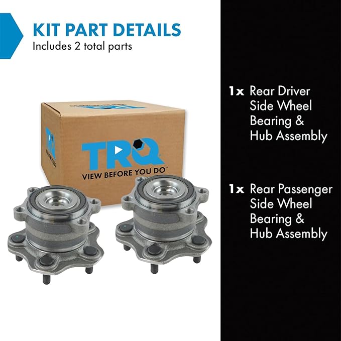 TRQ Rear Driver and Passenger Side Wheel Bearing and Hub Assembly Set 2 Piece Compatible with 2009-2014 Nissan Murano Front Wheel Drive 2011-2017 Quest