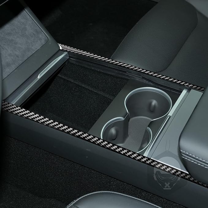 Center Console Storage Box Panel Frame Cover Carbon Fiber Sticker Car Interior Trim Compatible with Tesla Model 3 2024 Accessories Central Control Panel Frame Decorative Sticker