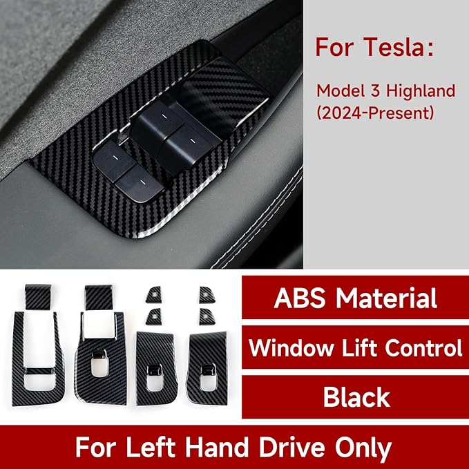 10PCS Car Window Lift Panel Cover Trim Carbon Color ABS Decal for Tesla Model 3 Highland Refresh Version 2024 2025 2026 Accessories