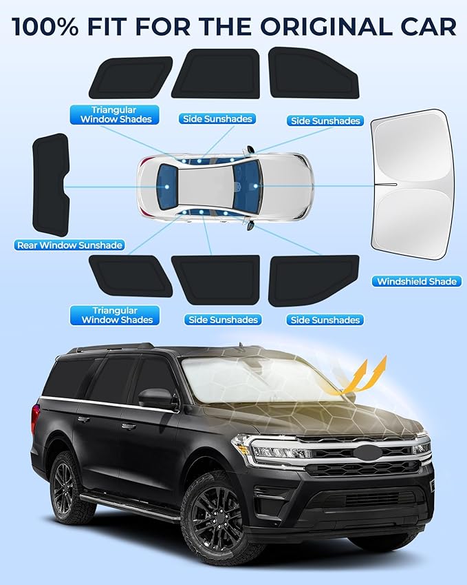 for Ford Expedition 2018-2024 Car Window Shades, 8pcs Privacy Sun Shade Set for Front Windshield Side and Rear Windows, Full Window Covers Keeps Vehicle Cool for Camping Napping