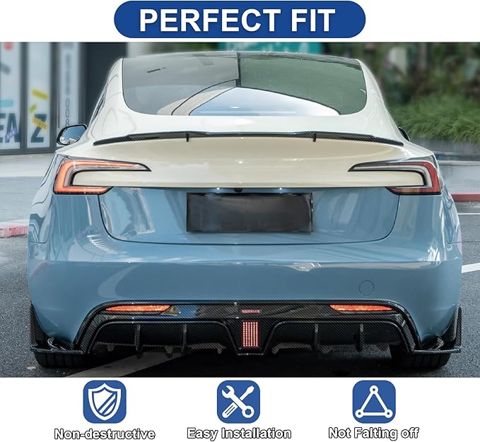 Rear Spoiler for Tesla Model 3 2024 2025 Trunk Spoiler Wing Tail Rear Trunk Lid for Tesla Model 3 Highland,Highkick Carbon Fiber Look-Dark Knight Style