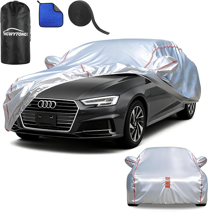 Car Cover Waterproof All Weather for Audi A4 2004-2024,All-Around Fastening and 4 Upgrades, 30s Quick-Install for Car Cover