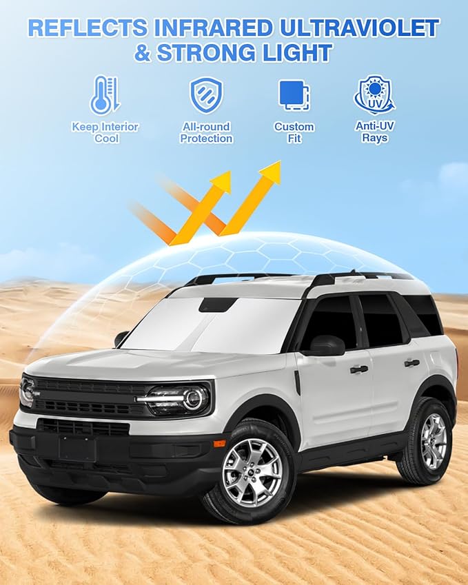 Windshield Sun Shade for Ford Bronco Sport 2021-2025 2026 Side Rear Window Shade Cover Set Window Sun Visor Blocker Privacy Protection Keep Vehicle Cool Black 8PCS