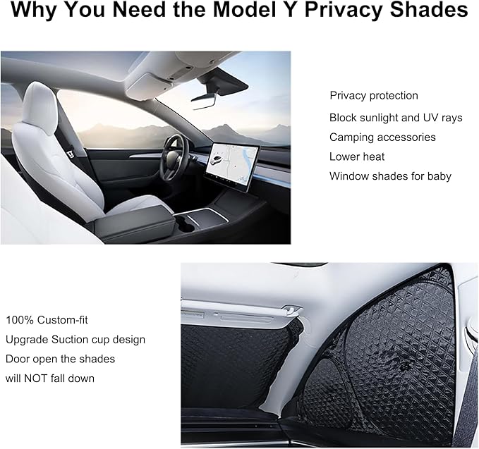 Upgraded Camping Privacy Curtain 8 Pieces for Tesla Model Y 2020-2025 Window Sunshade for Tesla Model Y Juniper Camping Shades Windshield Sunshade Privacy Screens forTesla Camping Accessories