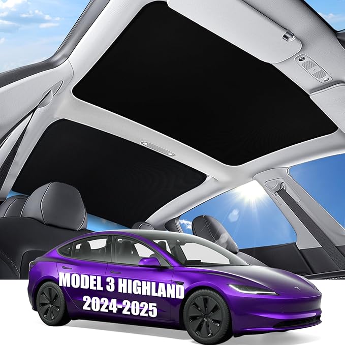 Sunshade Roof for Tesla Model 3 Highland 2025 2024 (Never Sag) Skylight Glass Sunroof Roof Sunshade for Tesla Model 3 Accessories 2025 UV Reflector Reflective Covers Block Harmful (Black)