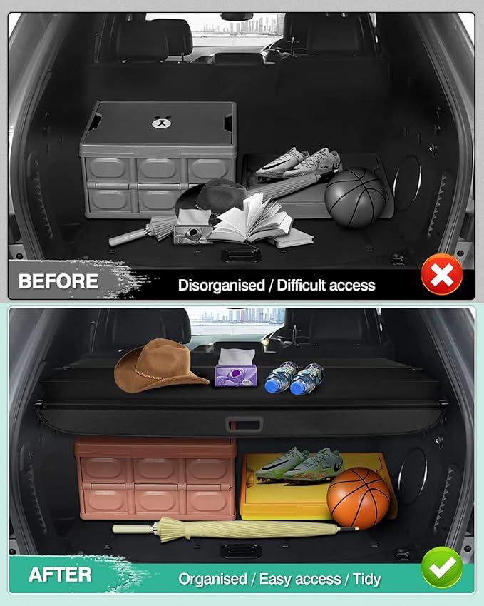 Powerty Cargo Cover for 2014 2015 2016 2017 2018 Jeep Cherokee Accessories Trunk Cover Retractable Trunk Shielding Shade Cargo Luggage Cover No Gap (Not for Grand Cherokee or Latitude)