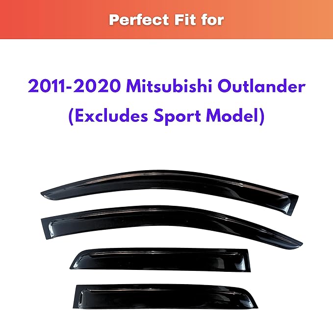 KPY Rain Guards Fit for 2014-2021 Mitsubishi Outlander, Out-Channel Window Visors Vent Wind Deflectors 4PC, Car Accessories for 14-21 Outlander (Excludes Sport Model)
