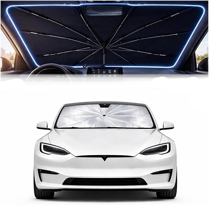 Car Windshield Sun Shade Umbrella - Custom-Fit for Te-sl-a Model S 2012-2024 2012-2024 Umbrella Sunshade,Easy Install,UV Protection & Heat Reflective,Keep Interior Cooler with Storage Bag
