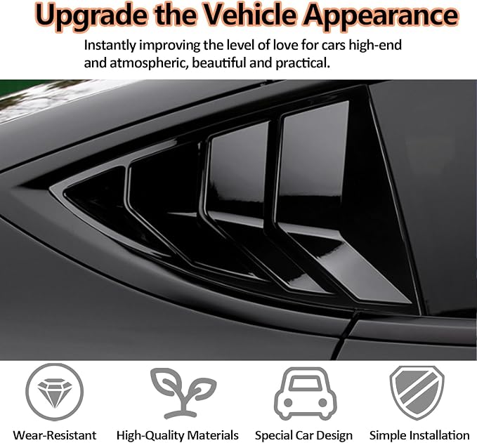 Window Louvers Fits for Tesla Model Y 2021 2022 2023 2024 2025 Accessories Rear Side Window Louvers Windshield Sun Shade Cover Auto Exterior Decoration Trim Accessories(Bright Black)