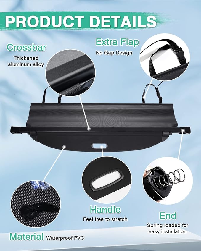 Powerty Cargo Cover for 2016-2020 Kia Sorento, Trunk Cover Retractable Trunk Shielding Shade for Kia Sorento Accessories Cargo Luggage Cover No Gap (with Extra Flaps)