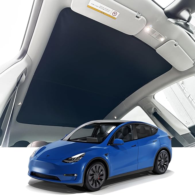 Tesla Model Y Sunroof Sunshade Glass Roof Sunshade Foldable Compatible with Tesla Model Y 2023 2022 2021 2020 Upgrade (4 Piece Set)
