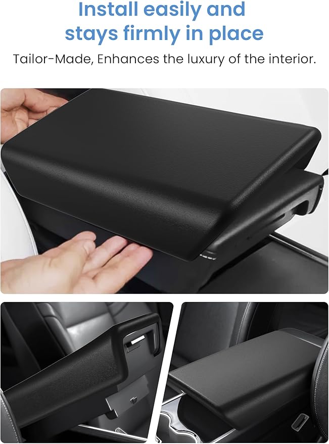 Center Console Non-Slip Armrest Cover – Specifically Designed for the New Tesla Model Y 2025 2026 Refresh (Juniper) and Tesla Model 3 Refresh (Highland) – New Model Y Juniper Accessories Black