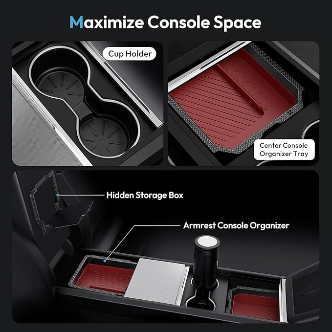 Center Console Organizer Tray for Tesla Model Y Juniper 2025-2026 & Model 3 Highland 2024-2026 [Premium PC + Silent Silicone Liner] Cup Holder for Tesla Model Y Juniper Accessories