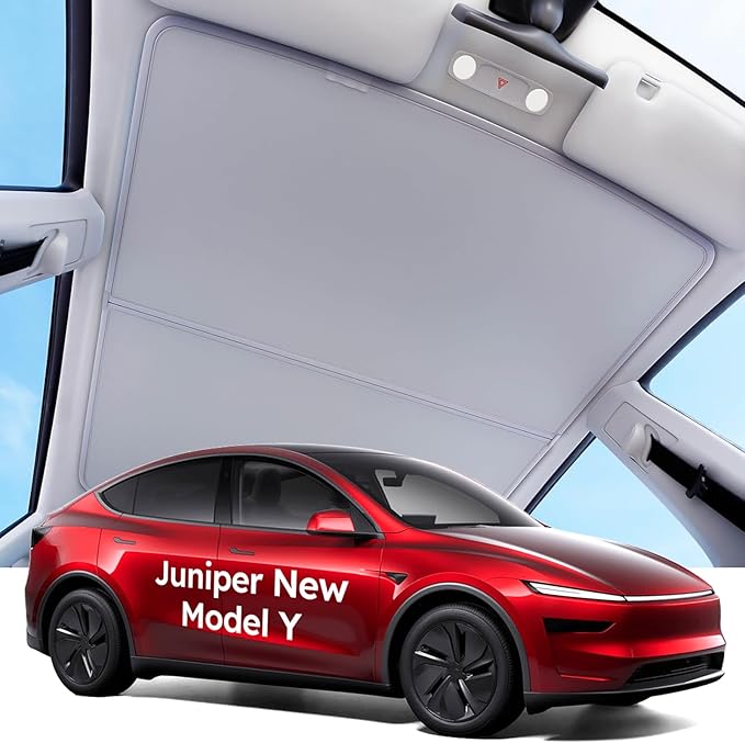 Wigoo Tesla New Model Y Juniper Accessories Sunshade Roof [Never Sag, Nano Ice-Crystal Coatings] SkyGrid Sunshade Texture, Heat Insulation Glass Roof Sun Shade, for Juniper Model Y, Light Gray