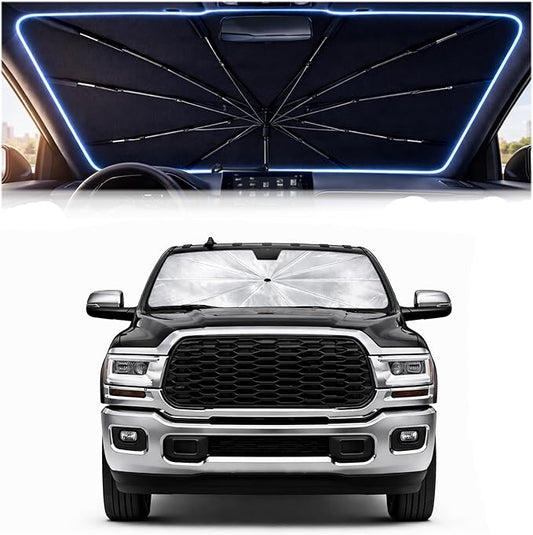 2026 Upgraded Car Windshield Sun Shade Umbrella - Custom-Fit for Ram 2500/3500 2010-2026 Umbrella Sunshade,Easy Install,UV Protection & Heat Reflective,Keep Interior Cooler with Storage Bag