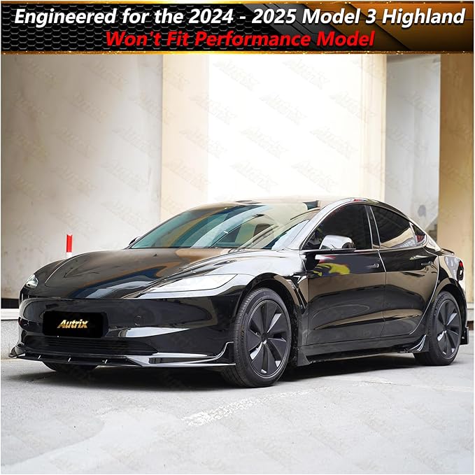 Full Body Kit for Tesla Model 3 Highland 2024-2026, Aero Package Front Lip, Rear Diffuser, Side Skirts, Rear Spoiler, Fog Light Trims Aggressive Performance Style Gloss Black