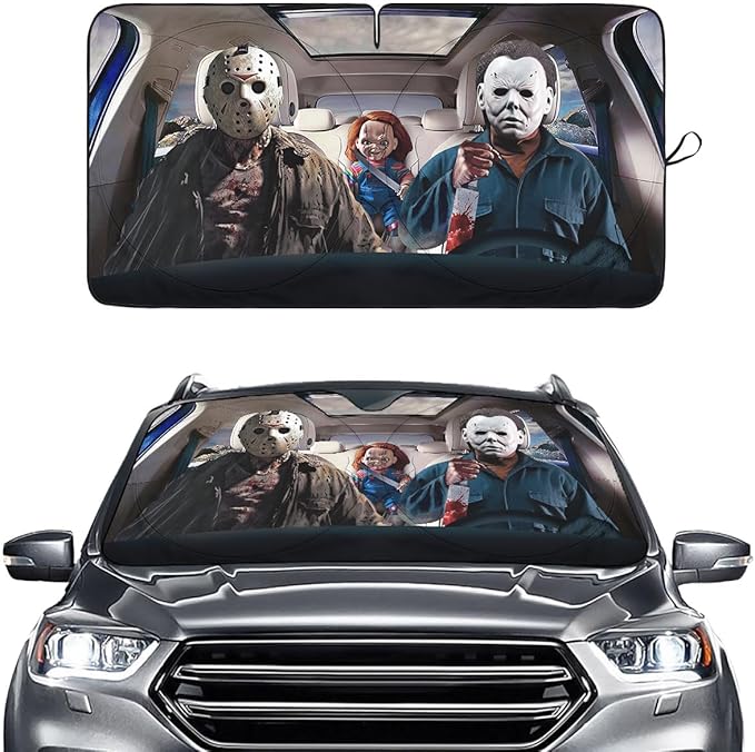 Horror Windshield Sun Shade for Car SUV Truck (55x30 Inches), Front Window Visor for Windows, Protector Blocks UV