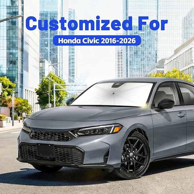Windshield Sun Shade for Honda Civic 2016-2026, Umbrella Car Shades with 360°Rotating Shaft, Foldable Front Window Sunshade for UV & Heat Protection