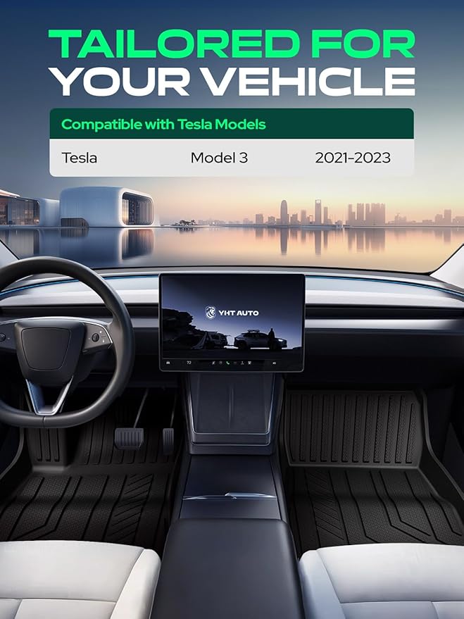 YHTAUTO for Tesla Model 3 Floor Mats 2023 2022 2021 Accessories, All Weather TPE Car Mats Carpet, Front Trunk Mat Rear Cargo Liner Storage Mat, Anti-Slip Waterproof Odorless