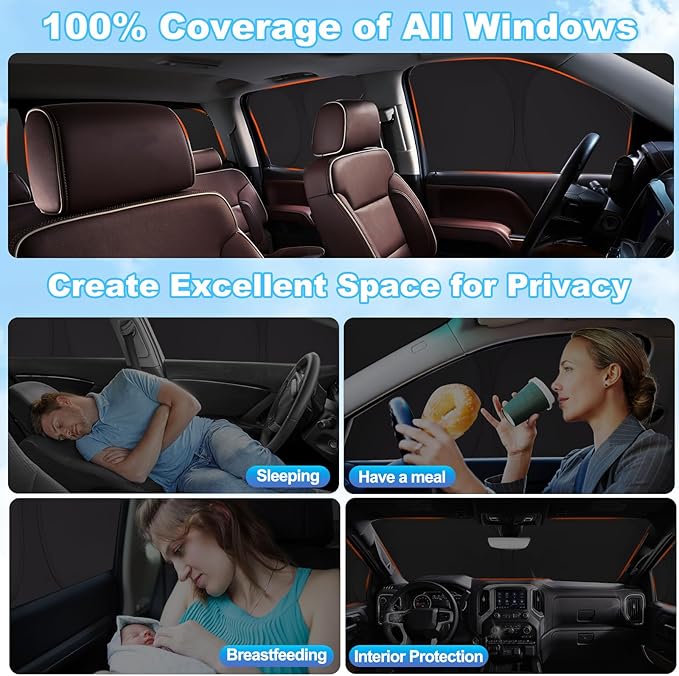 XCBYT Window Shades for 2019-2024 Silverado 1500 Crew Cab ONLY, Full Coverage 6-Layer Blackout Insulated Sun & UV Protection, Custom Fit Privacy Covers for Camping, Sleeping & Car Living (5 PCS)