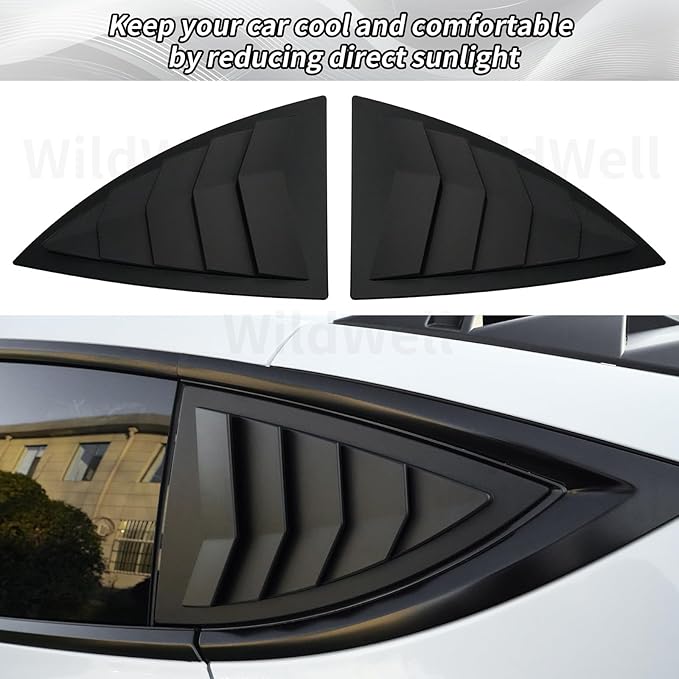 WildWell Rear Side Window Louver Cover for 2020-2026 Tesla Model Y & Model Y Juniper, Side Window Louver Air Vent Scoop Sunshade Covers Exterior Accessories Matte Black