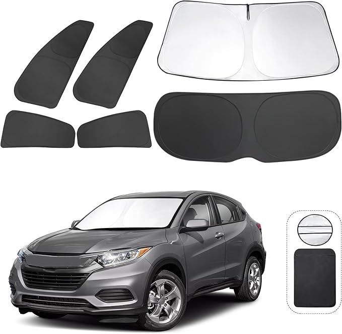 8PCS Windshield Sun Shade Custom Fit for 2016-2022 Honda HRV HR-V Accessories Foldable Sunshade Side Rear Window Shade Cover Full Set Privacy Protection Keeps Car Cool