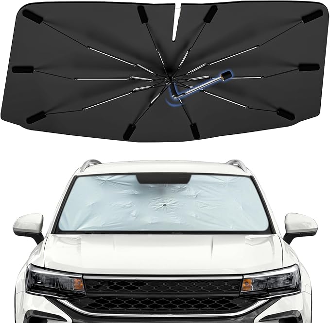 Windshield Sun Shade Umbrella for Volkswagen Taos 2022-2026, Foldable Sunshade for Car Front Window, 360 Rotation Automotive Interior UV Protection for Outdoor Parking