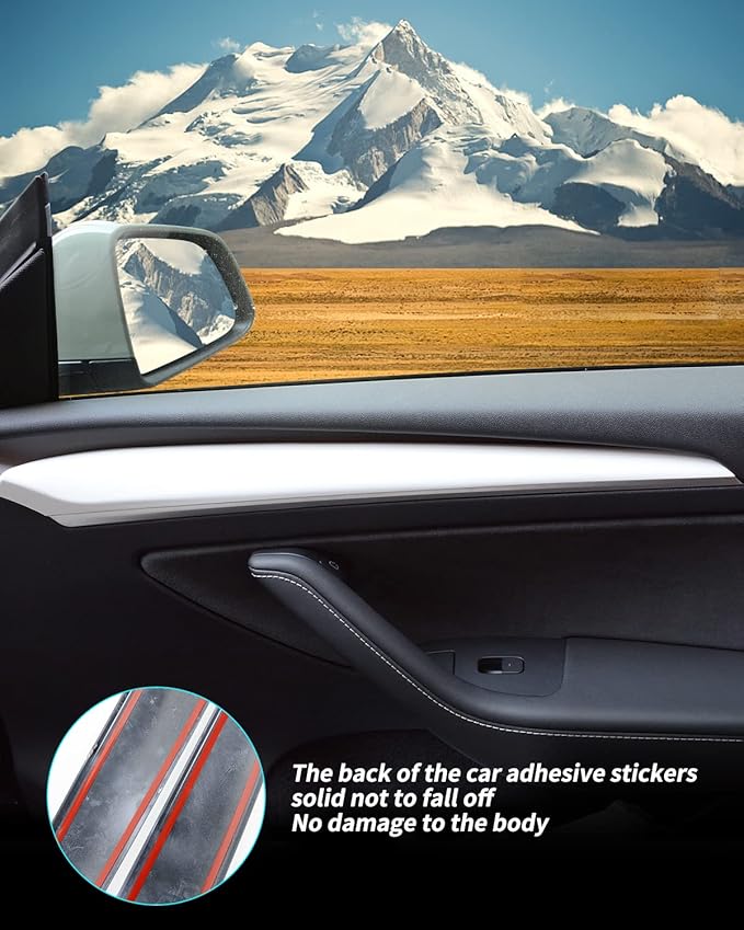 KKTR-CAR Dashboard Cover Wrap and Front Door Inner Armrest Panel Cover Trim Compatible with Tesla Model 3 2021-2023 Model y 2020-2025,NOT for Performance (Matte White, 4pcs)