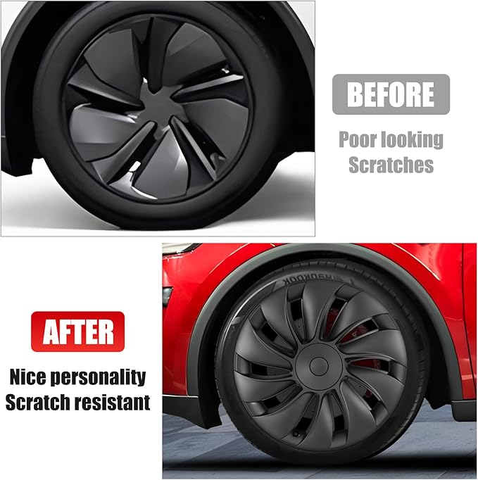 19" Wheel Covers Compatible with Tesla Model Y 2025-2026 Wheel Center caps Black Rims Matte Black ABS Hubcaps Snap-On Compatible with Tesla Y Juniper 2026 19-inch Wheel